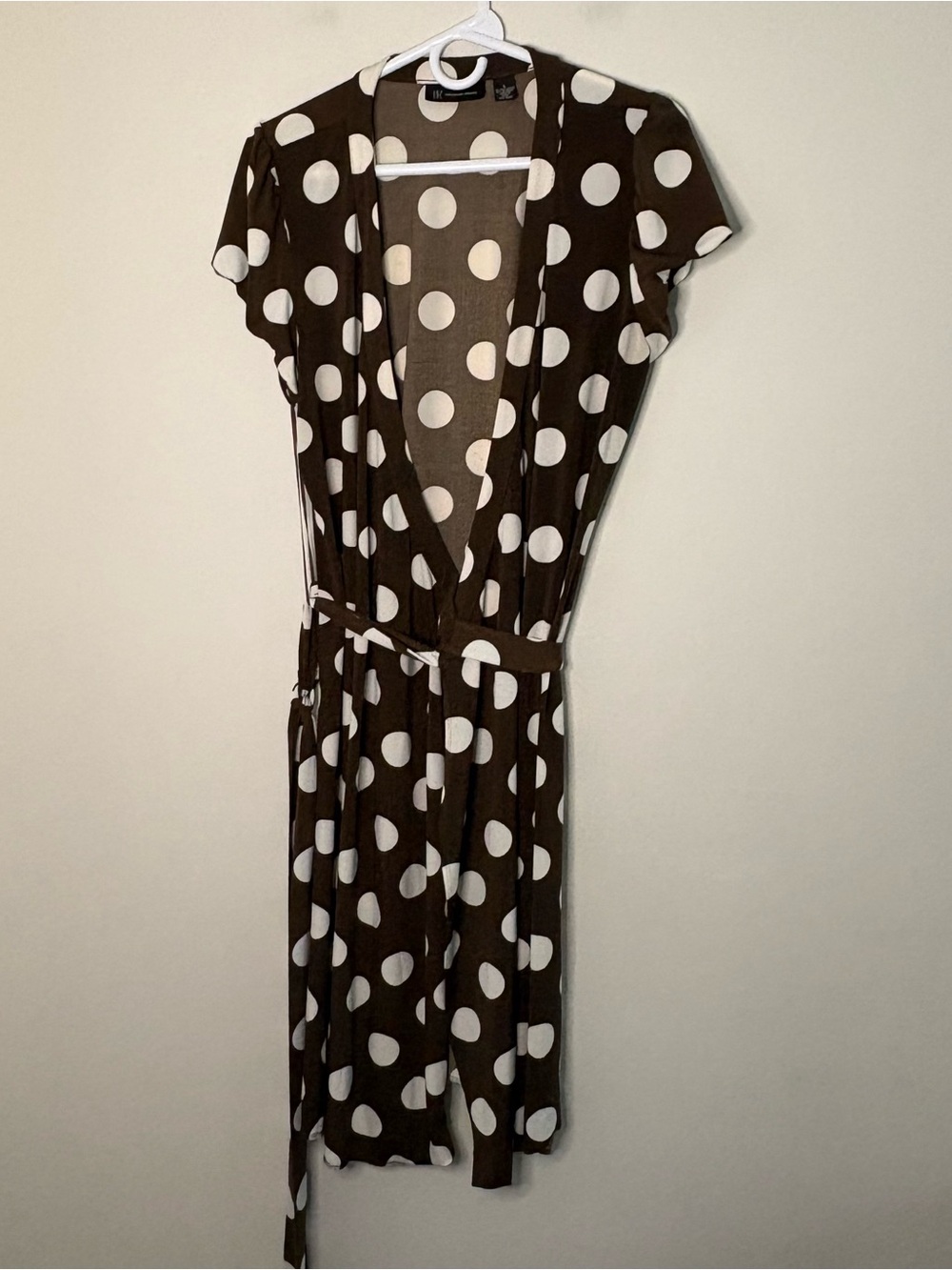 INC Womens Large Wrap Short Sleeve Brown White Polka Dots Y2K Whimsy Boho